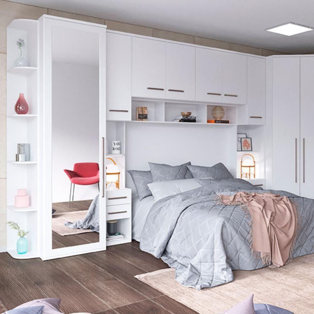 Guarda Roupa Modulado 1 Porta 3 Gavetas Com Espelho Branco 61cm - 4