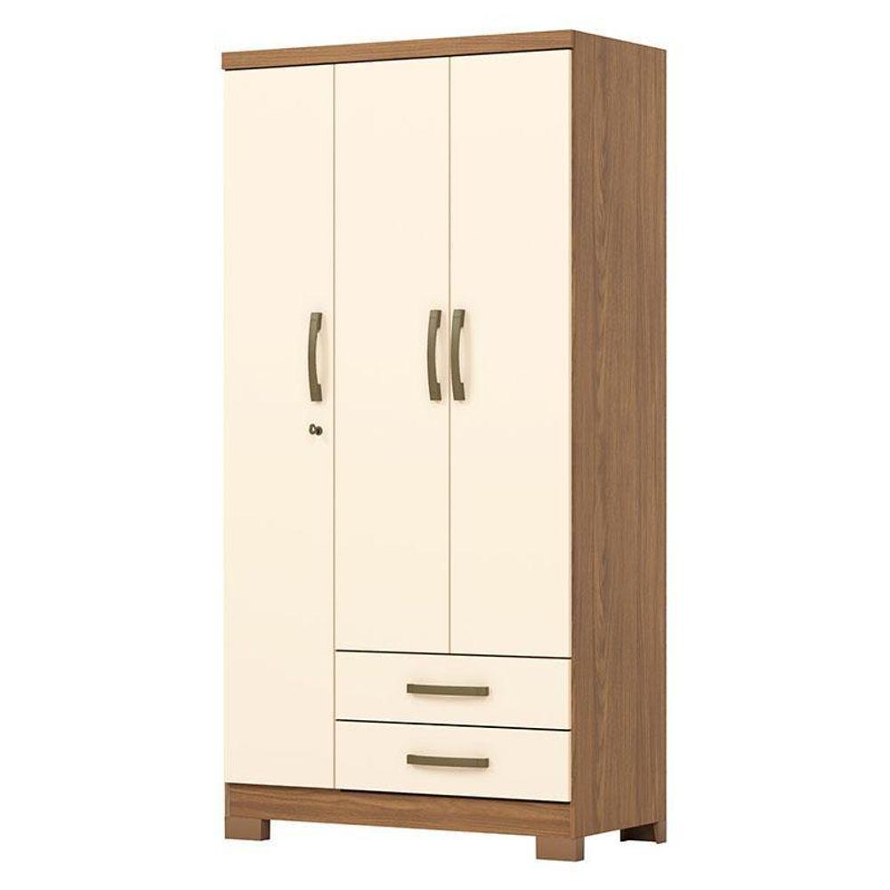 Guarda Roupa Solteiro Açaí Ambiente 3 Portas 2 Gavetas Com Chave Nature Off White - Henn - 7