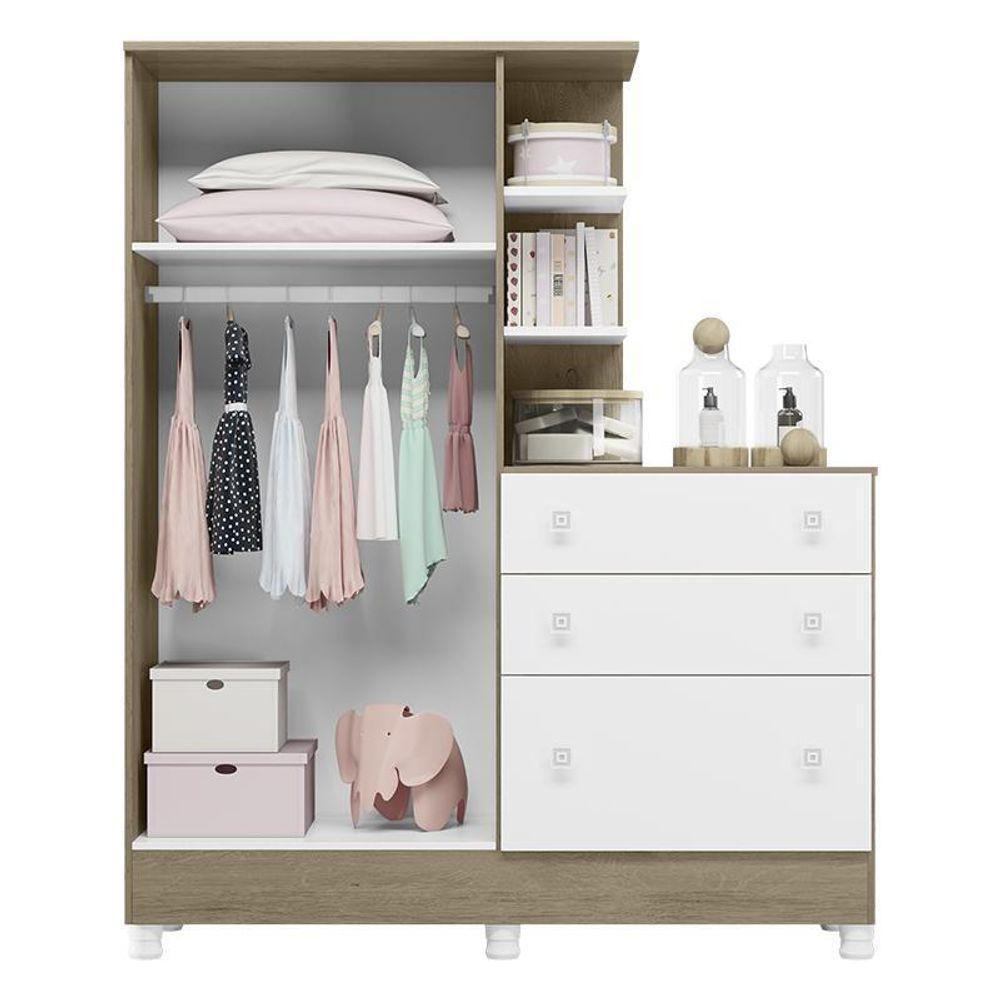 Guarda Roupa Com Cômoda Infantil Doce Sonho 2 Portas E 3 Gavetas Carvalho/branco Com Pés - Qmovi Carvalho/branco - 3