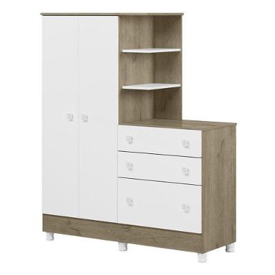 Guarda Roupa Com Cômoda Infantil Doce Sonho 2 Portas E 3 Gavetas Carvalho/branco Com Pés - Qmovi Carvalho/branco