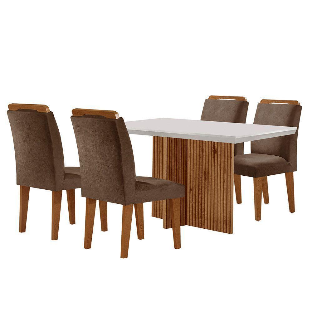 Sala De Jantar Mesa Olimpia 120cm Mdf Canto Reto Com 4 Cadeiras Athenas Marrom, Off White E Imbuia - 6