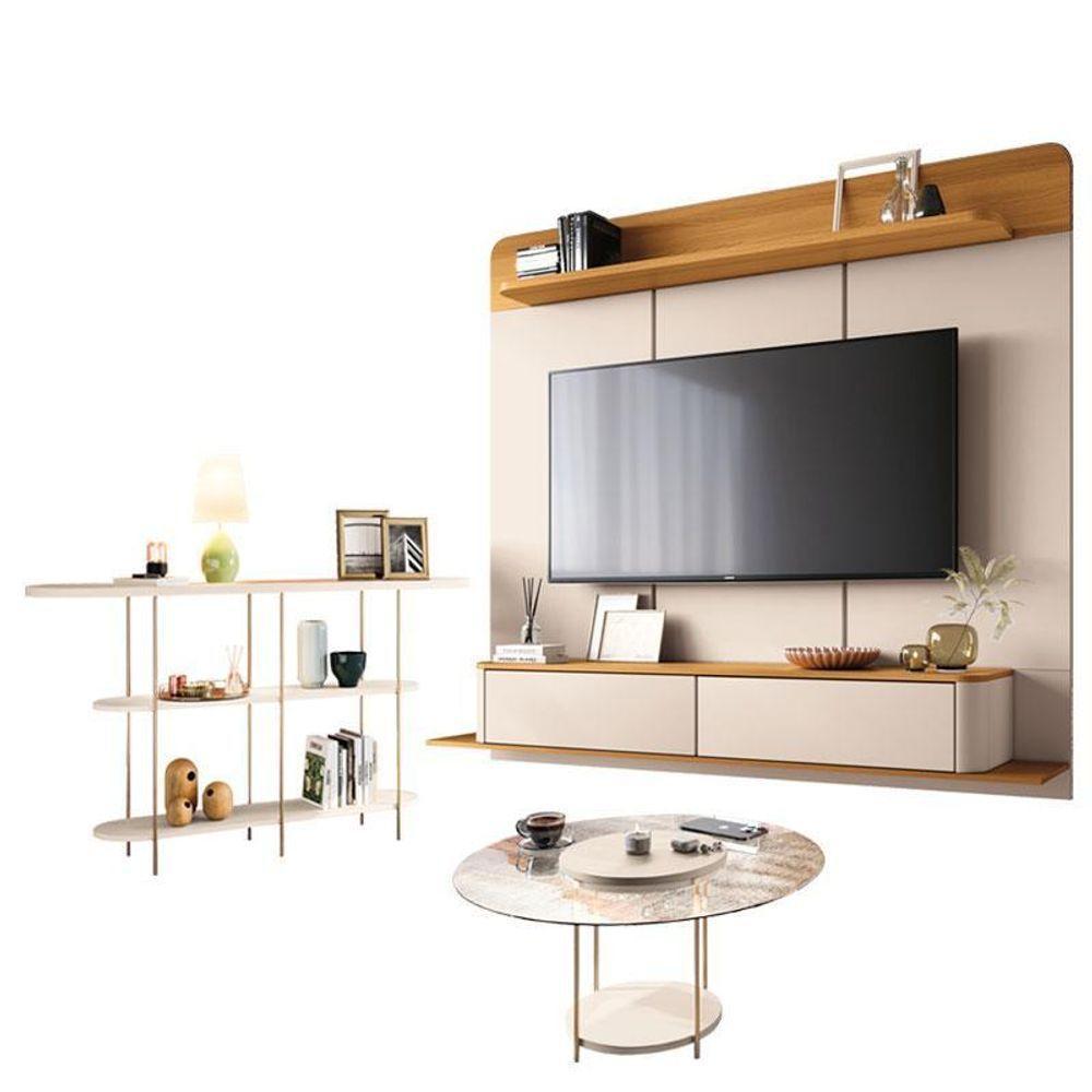 Home Suspenso Galax Cinamomo Off White E Aparador Infinity E Mesa De Centro Sky Com Tampo De Vidro Off White- Hb Móveis - 1