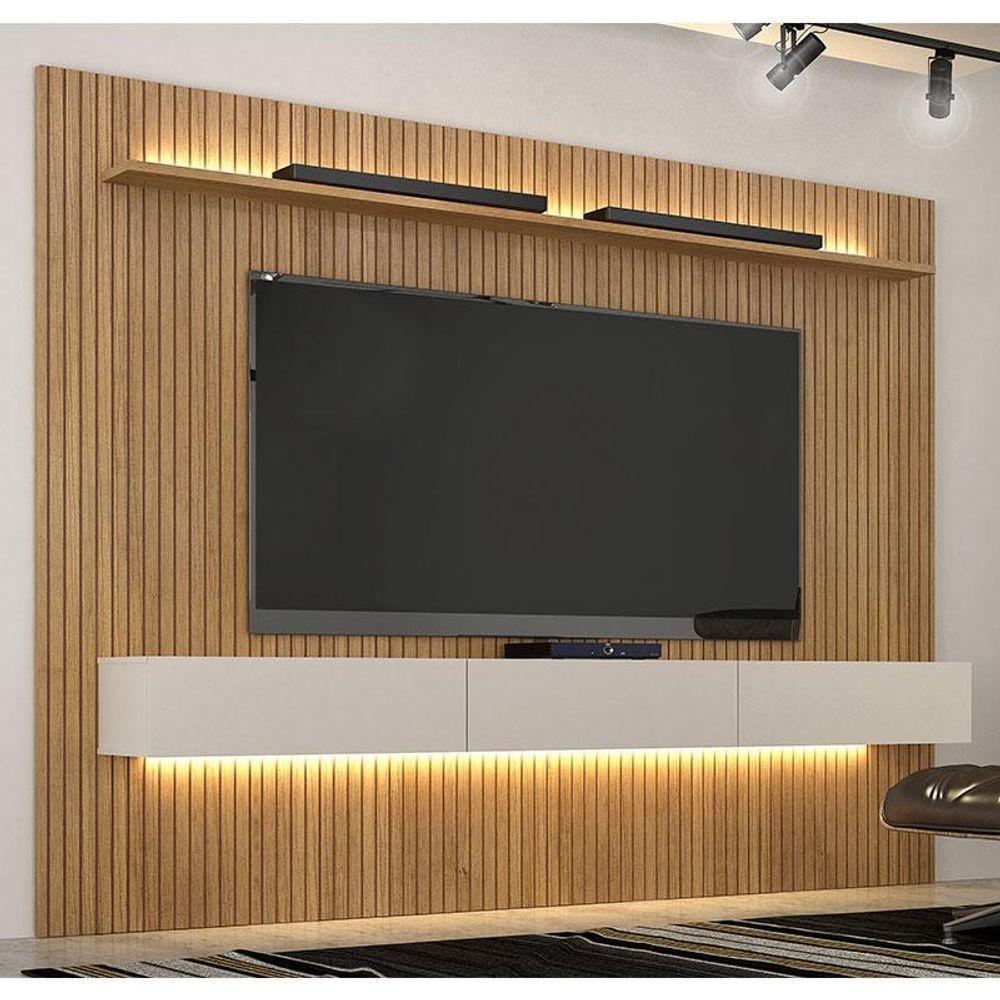 Home Suspenso Frisado Curitiba 2240 Com Nicho E Led Cinamomo Off White - Valdemóveis - 2