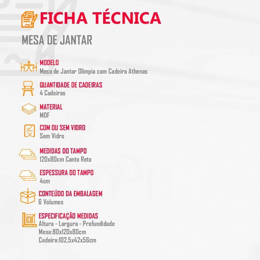 Sala De Jantar Mesa Olimpia 120cm Mdf Canto Reto Com 4 Cadeiras Athenas Turim / Off White / Imbuia - 3