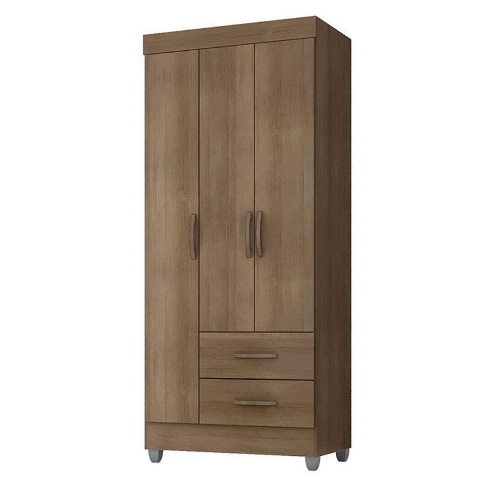 Guarda Roupa Solteiro 3 Portas E Cômoda 4 Gavetas E 2 Portas Lite Carvalho Oak – Móveis Leão - 2