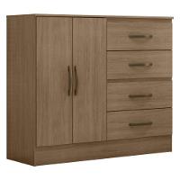 Guarda Roupa Solteiro 3 Portas E Cômoda 4 Gavetas E 2 Portas Lite Carvalho Oak – Móveis Leão - 5