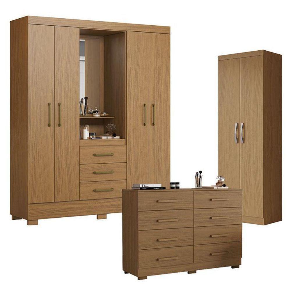 Guarda Roupa Solteiro Paris 2045150 Com Armário Multiuso 2000192 E Cômoda 2014148 Atacama - Aramóveis - 1