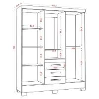 Guarda Roupa Solteiro Paris 2045150 Com Armário Multiuso 2000192 E Cômoda 2014148 Atacama - Aramóveis