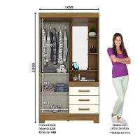 Guarda Roupa Solteiro Pequin Nature Off White Com Espelho – Briz Móveis - 3