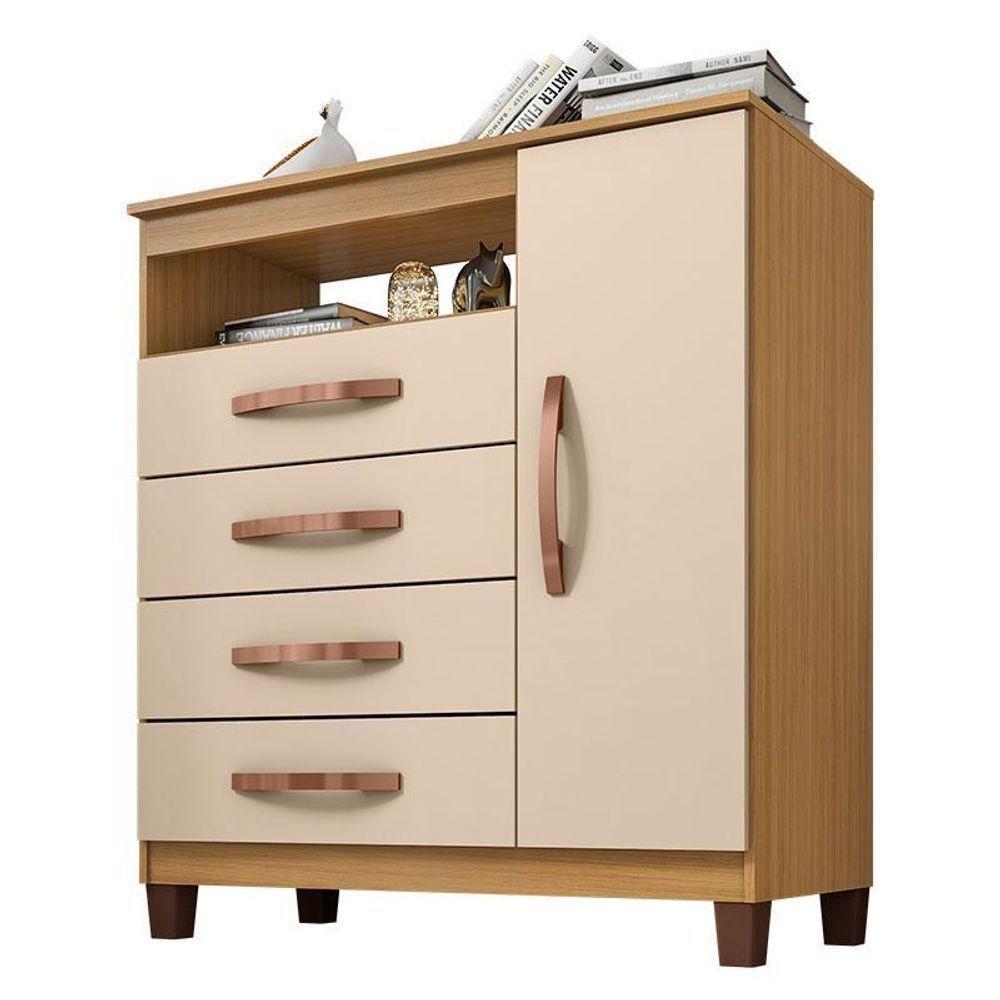 Guarda Roupa Solteiro Modena Com 4 Portas E Cômoda Sapateira Cannes Carvalho Americano Off White – Incorplac - 5