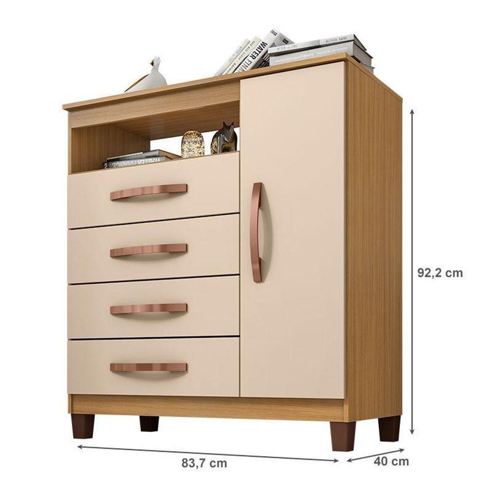 Guarda Roupa Solteiro Modena Com 4 Portas E Cômoda Sapateira Cannes Carvalho Americano Off White – Incorplac - 6