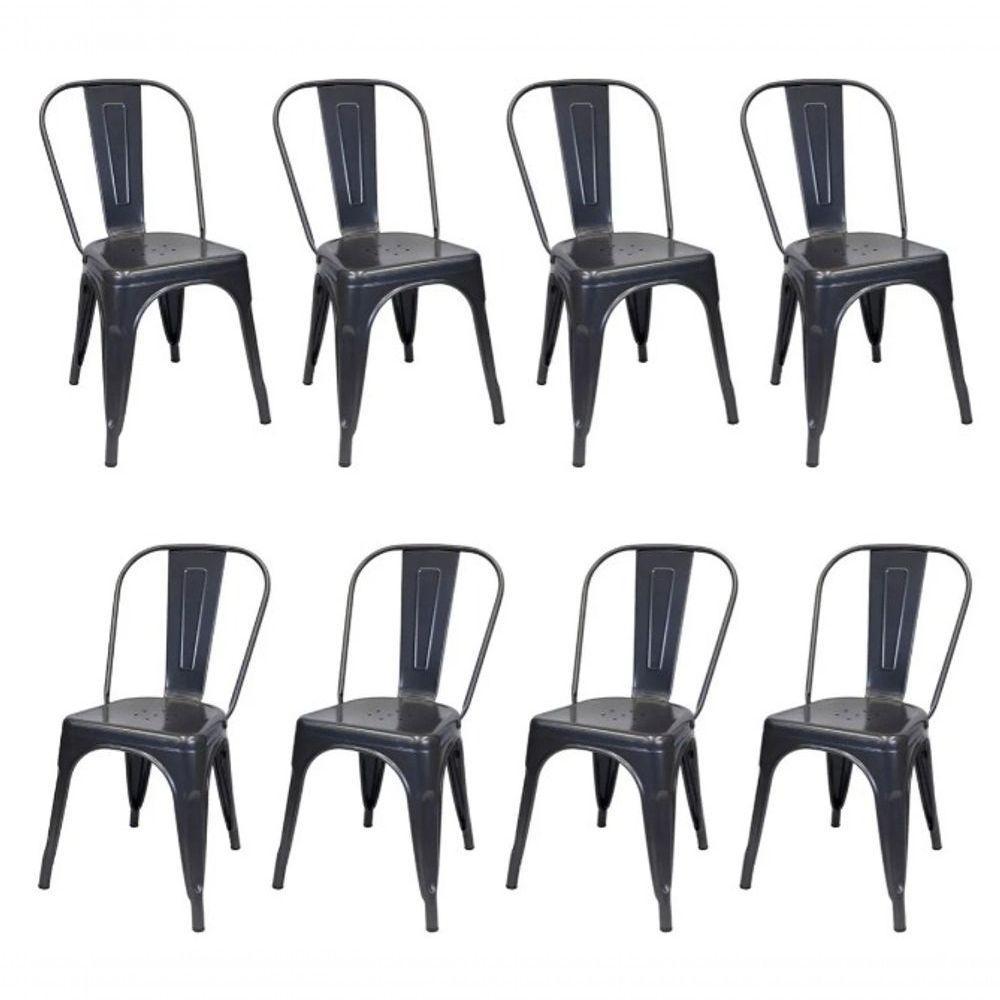 Kit 8 Cadeiras Tolix Iron Ferro Preta Fosca Aço Industrial Sala Cozinha Jantar Bar - 1