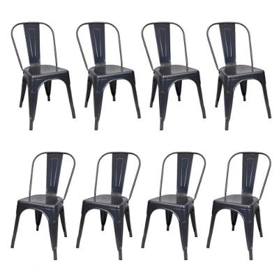 Kit 8 Cadeiras Tolix Iron Ferro Preta Fosca Aço Industrial Sala Cozinha Jantar Bar