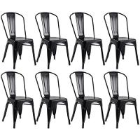 Kit 8 Cadeiras Tolix Iron Ferro Preta Fosca Aço Industrial Sala Cozinha Jantar Bar