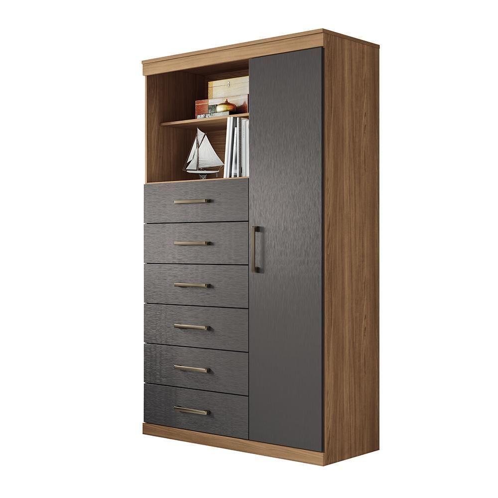 Multi-cômoda Marabá 1.6 Com Porta E 6 Gavetas Jatobá/grafite - Santos Andirá Jatobá/grafite - 1