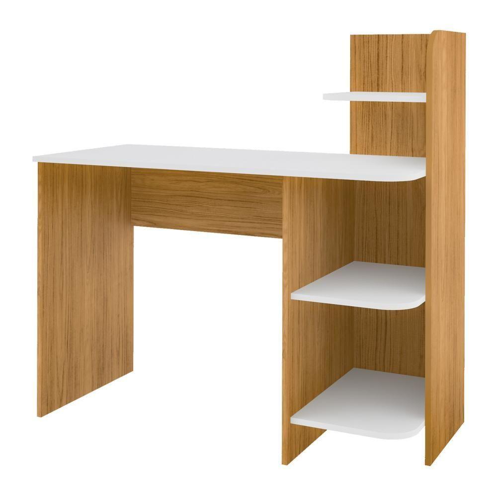 Escrivaninha 111,5Cm Com Prateleiras Multimóveis Cr25206 Carvalho/Branca Carvalho/Branco - 4