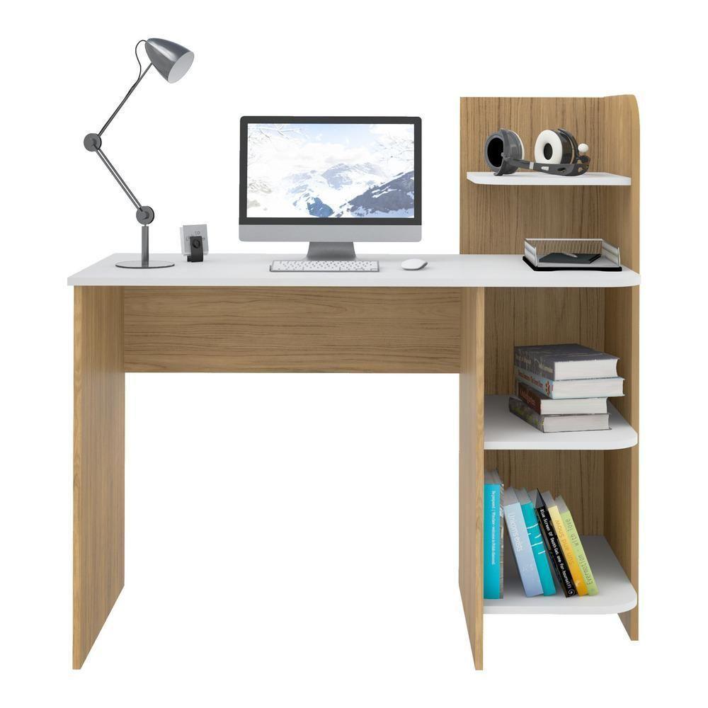 Escrivaninha 111,5Cm Com Prateleiras Multimóveis Cr25206 Carvalho/Branca Carvalho/Branco - 6