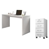 Mesa Para Computador E Gaveteiro Gávea Com Chave 4 Gavetas Branco Fosco - Móveis Leão - 1