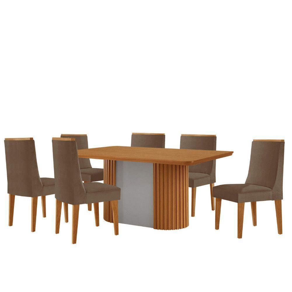 Mesa De Jantar Aspen 180cm Tampo Mdf Laminado 6 Cad Lisboa Veludo Capuccino/naturale/off White - 2