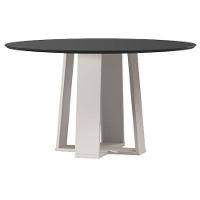 Mesa De Jantar Isabela 135x135 Cm Com Vidro Off White Preto – New Ceval - 1