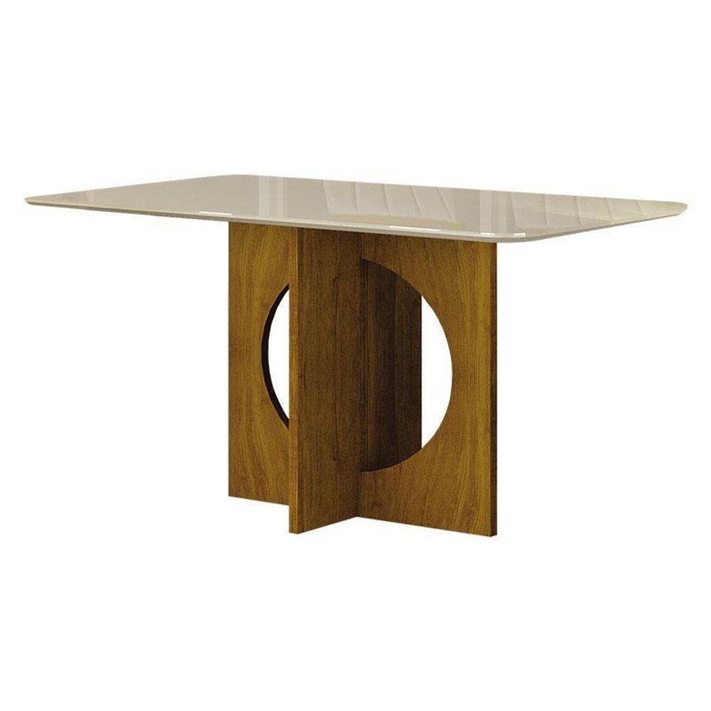 Mesa De Jantar Lorena Plus 160x80 Com Vidro Freijó Off White - Leifer Móveis - 1