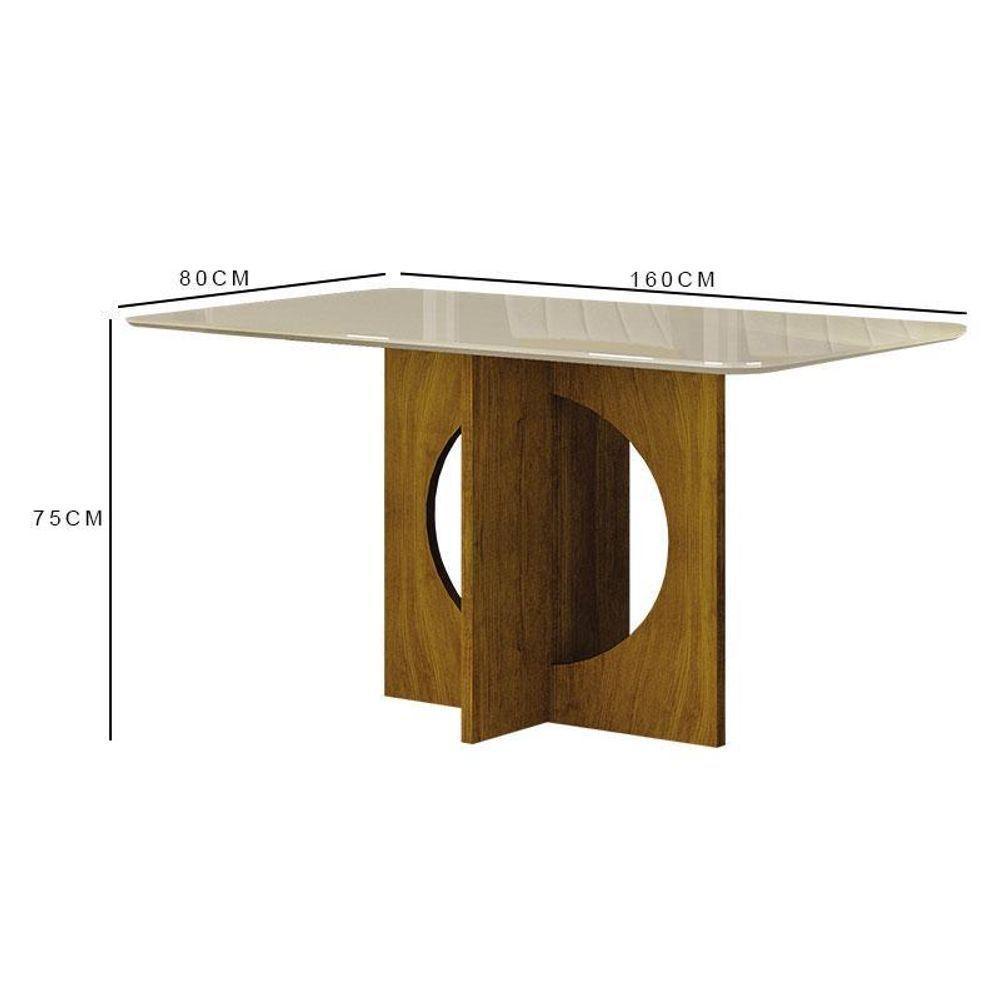 Mesa De Jantar Lorena Plus 160x80 Com Vidro Freijó Off White - Leifer Móveis - 2