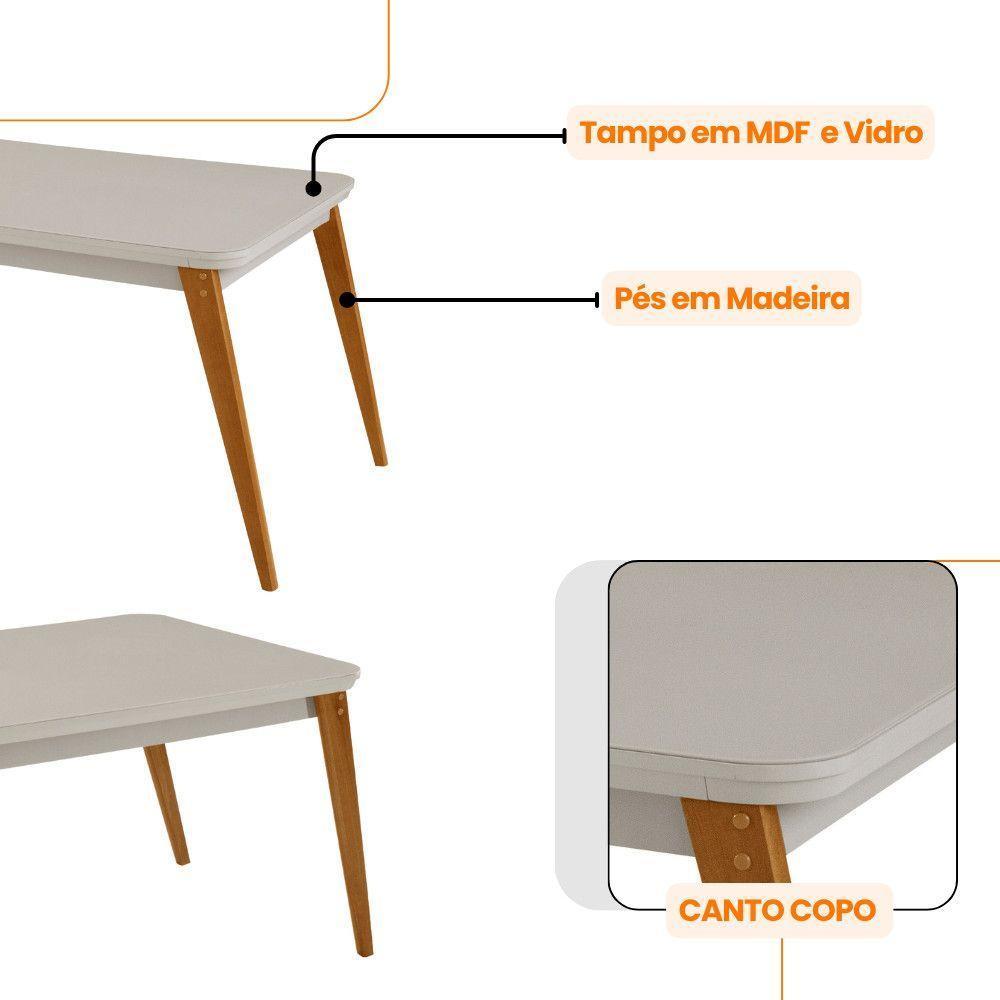 Mesa De Jantar Copper 180cm Tampo Mdf Vidro 6 Cadeiras Tork/off/naturale/serig. Off - 5