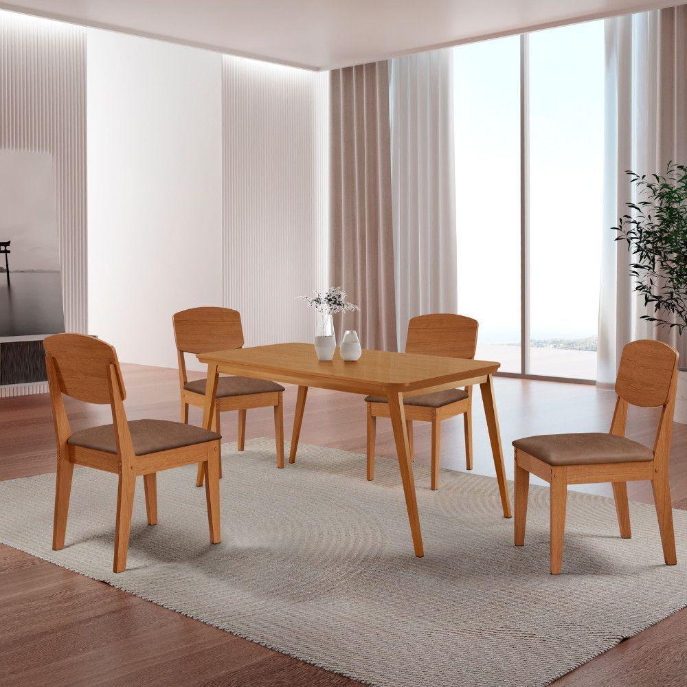 Mesa De Jantar Copper 120cm Tampo Mdf Com 4 Cadeiras Moderna Tork/naturale/naturale - 1