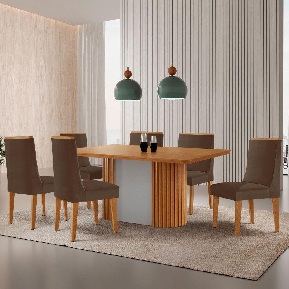 Mesa De Jantar Aspen 180cm Tampo Mdf Laminado 6 Cad Lisboa Veludo Marrom/naturale/off White - 1