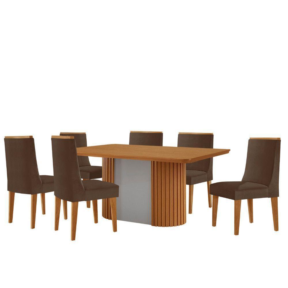 Mesa De Jantar Aspen 180cm Tampo Mdf Laminado 6 Cad Lisboa Veludo Marrom/naturale/off White - 2