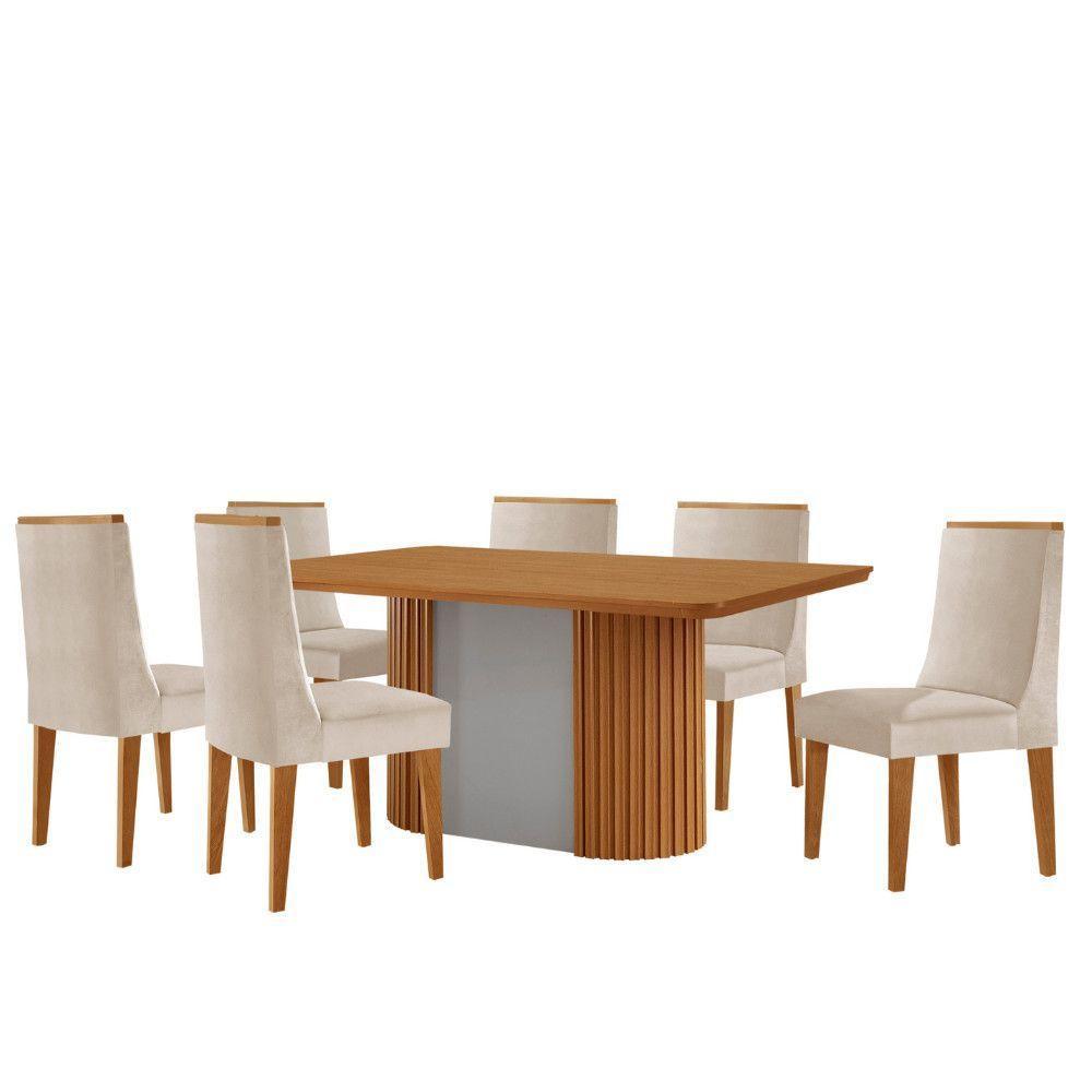 Mesa De Jantar Aspen 180cm Tampo Mdf Laminado 6 Cad Lisboa Veludo Creme/naturale/off White - 2