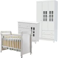 Quarto De Bebê Mariah 3p Com Berço Mirelle Branco Brilho - Carolina - 1