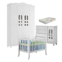 Quarto De Bebê New Selena 4 Portas Com Berço Lila E Cômoda Selena Branco Brilho E Colchão Gazin – Carolina Móveis - 1