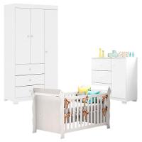 Quarto De Bebê Duda 3 Portas Com Berço Americano Lara Branco Brilho – Phoenix Baby - 1