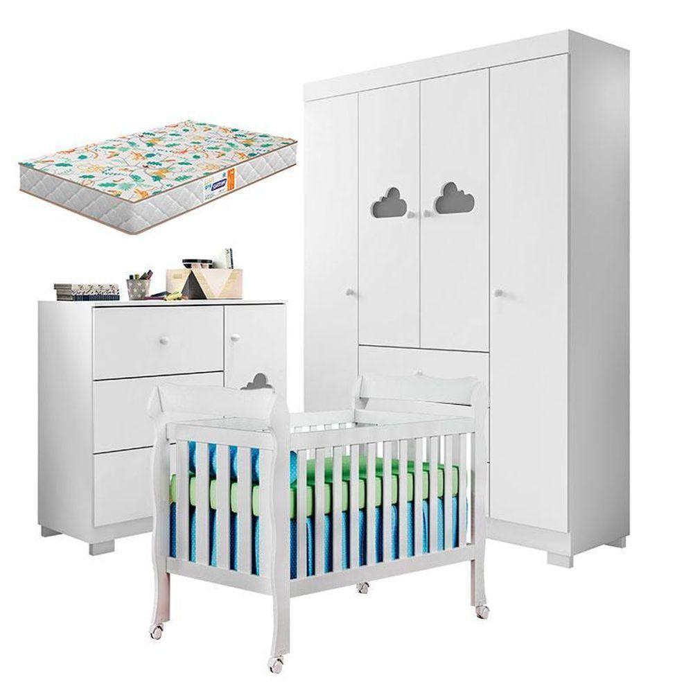 Quarto De Bebê Ane Com Berço Americano Lila Branco Brilho E Colchão Gazin – Phoenix Baby - 1