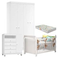 Quarto De Bebê 4 Portas Ternura Baby Com Berço Lara Branco Brilho Com Colchão Gazin - Incorplac - 1
