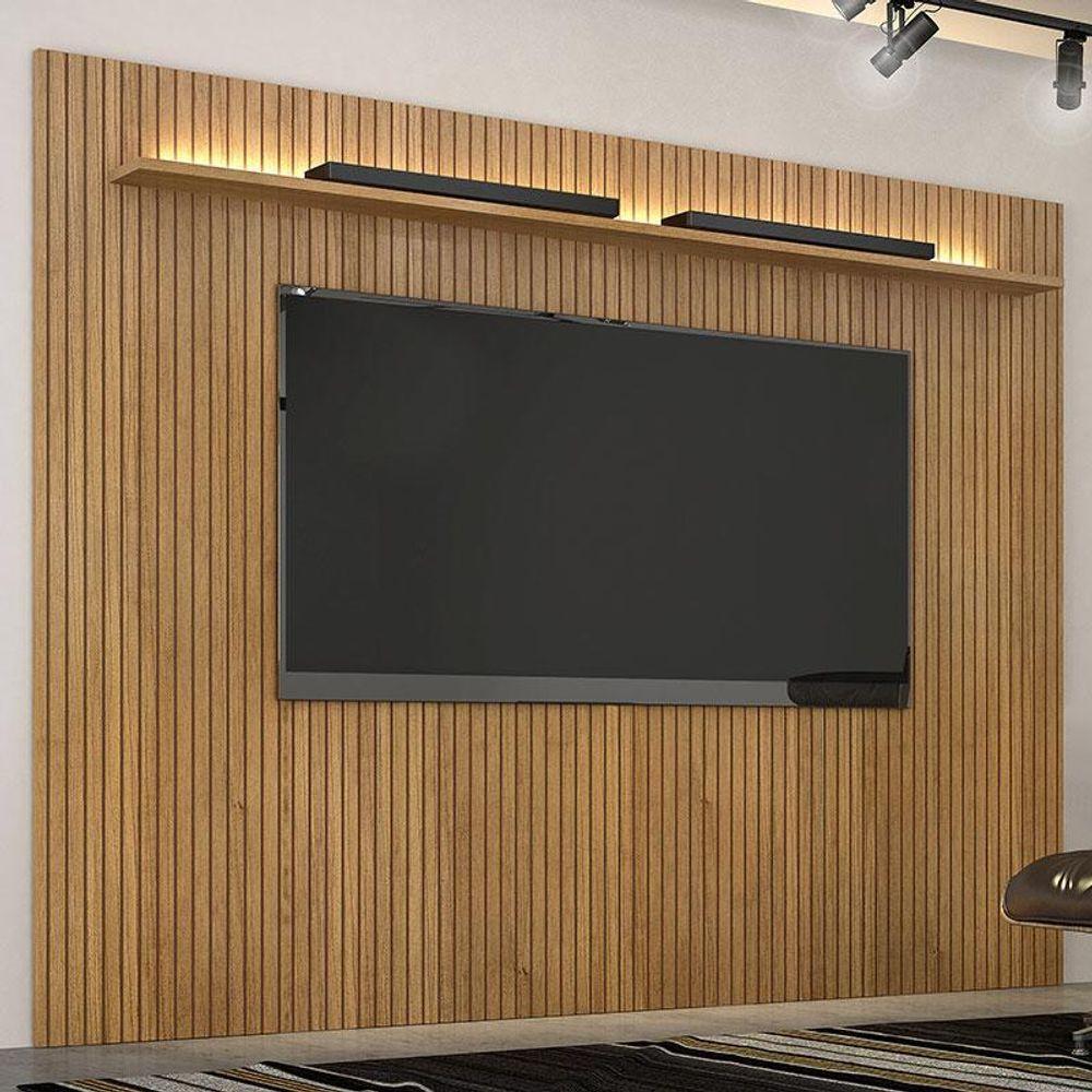 Painel Para Tv Suspenso Frisado Ambiente Curitiba 2240 Cinamomo Off White Com Led - Valdemóveis - 1