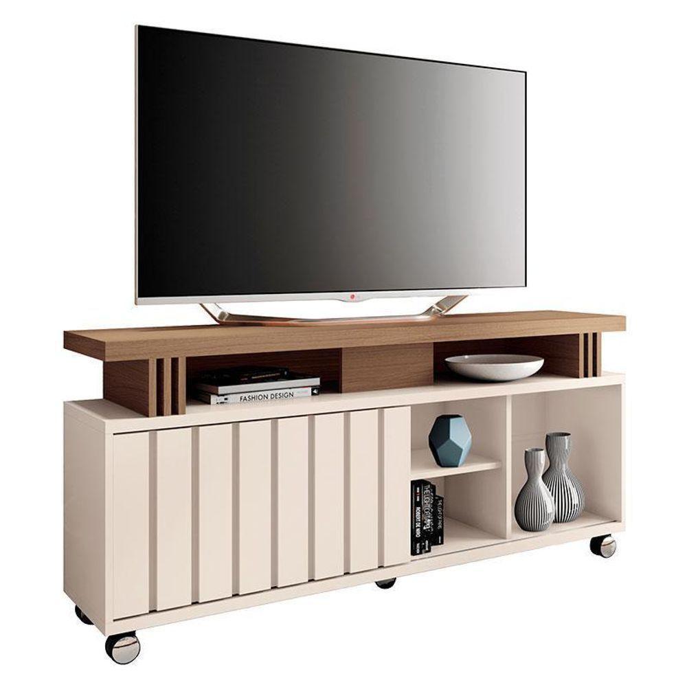 Rack Bancada Rivera 1.3 Com Mesa De Centro Sky Castanho Off White - Hb Móveis - 2