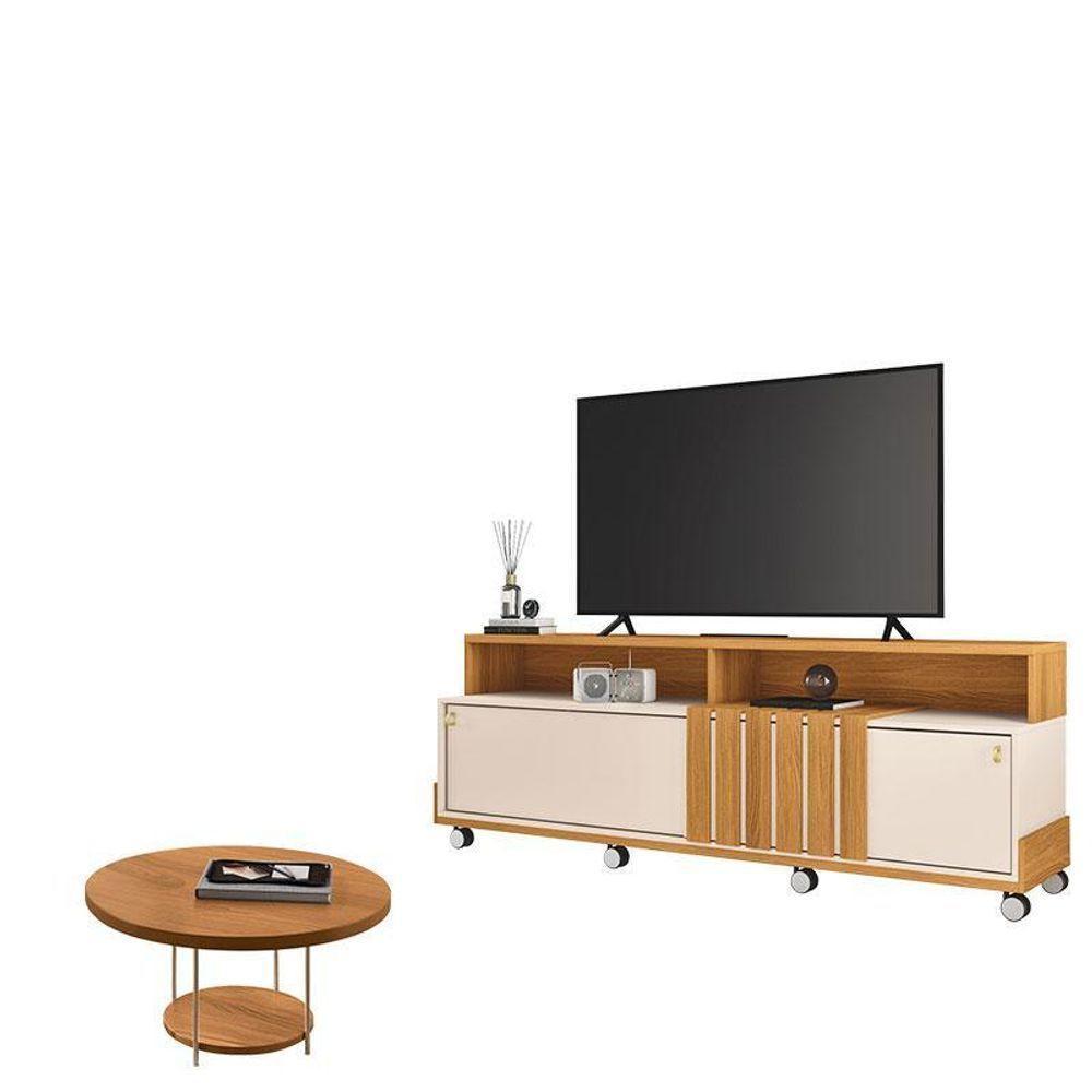 Rack Bancada Graci 1.8 Com Mesa De Centro Sky Cinamomo Off White – Hb Móveis - 1