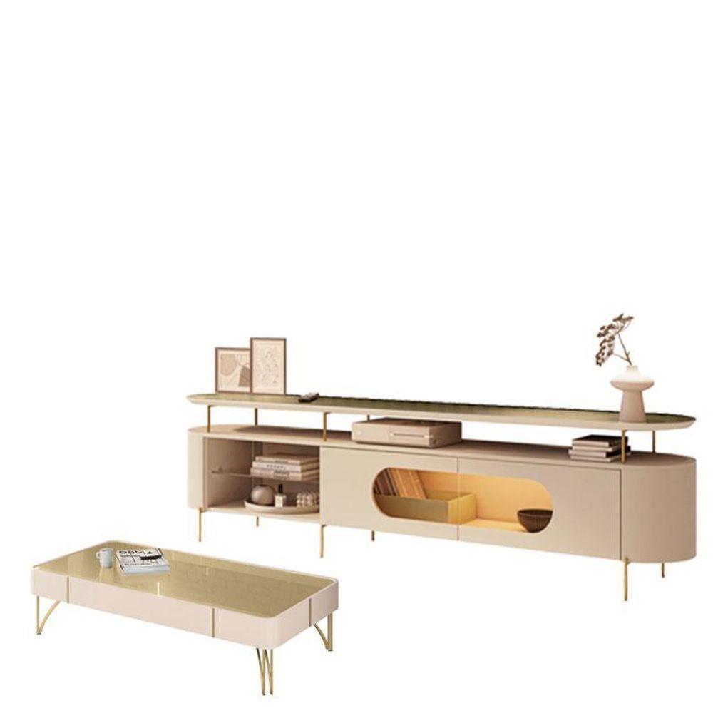 Rack Bancada ária Com Mesa De Centro Cadenza Champanhe Off White - Hb Móveis - 1