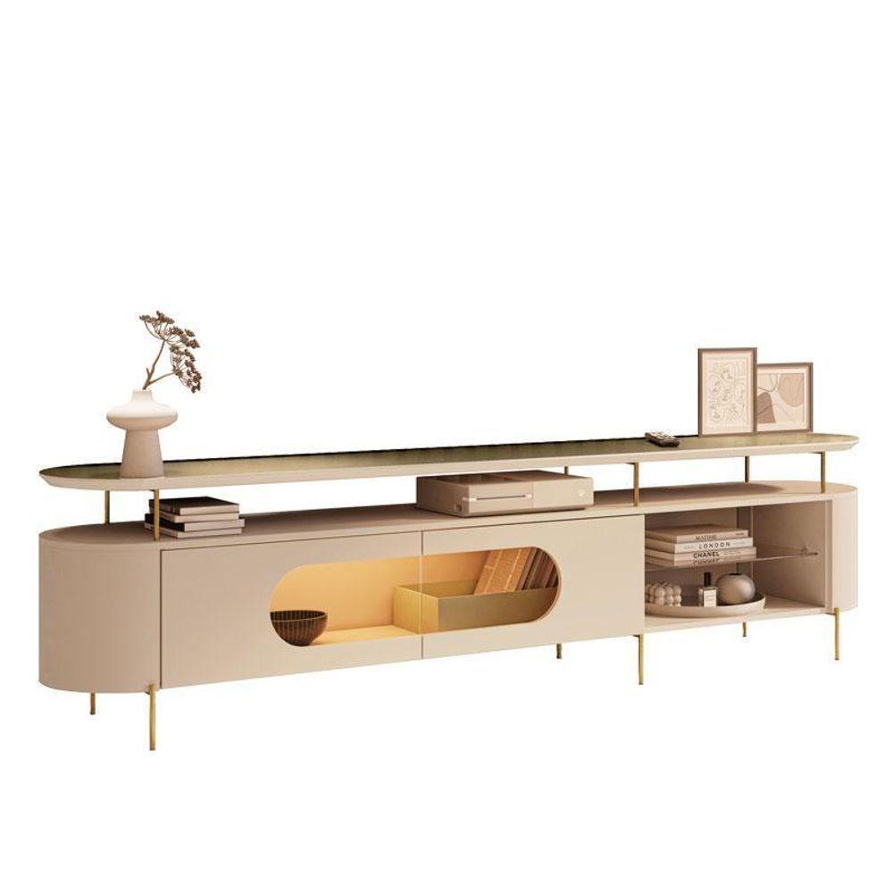 Rack Bancada ária Com Mesa De Centro Cadenza Champanhe Off White - Hb Móveis - 2