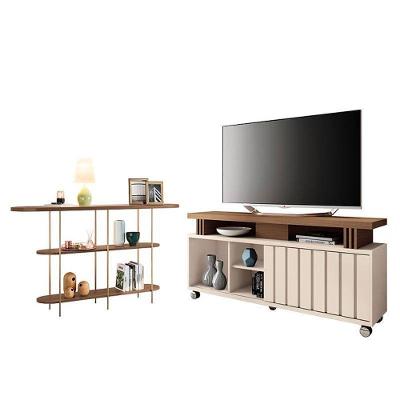 Rack Bancada Rivera 1.3 Com Aparador Infinity Castanho Off White – Hb Móveis