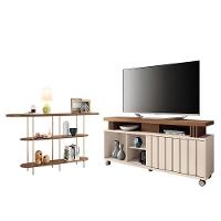 Rack Bancada Rivera 1.3 Com Aparador Infinity Castanho Off White – Hb Móveis - 1