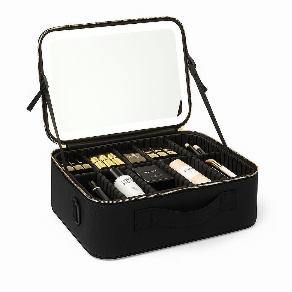 Maleta De Maquiagem Profissional Com Espelho Iluminado Led – Portátil, Usb Recarregável E Organizador Interno - 1