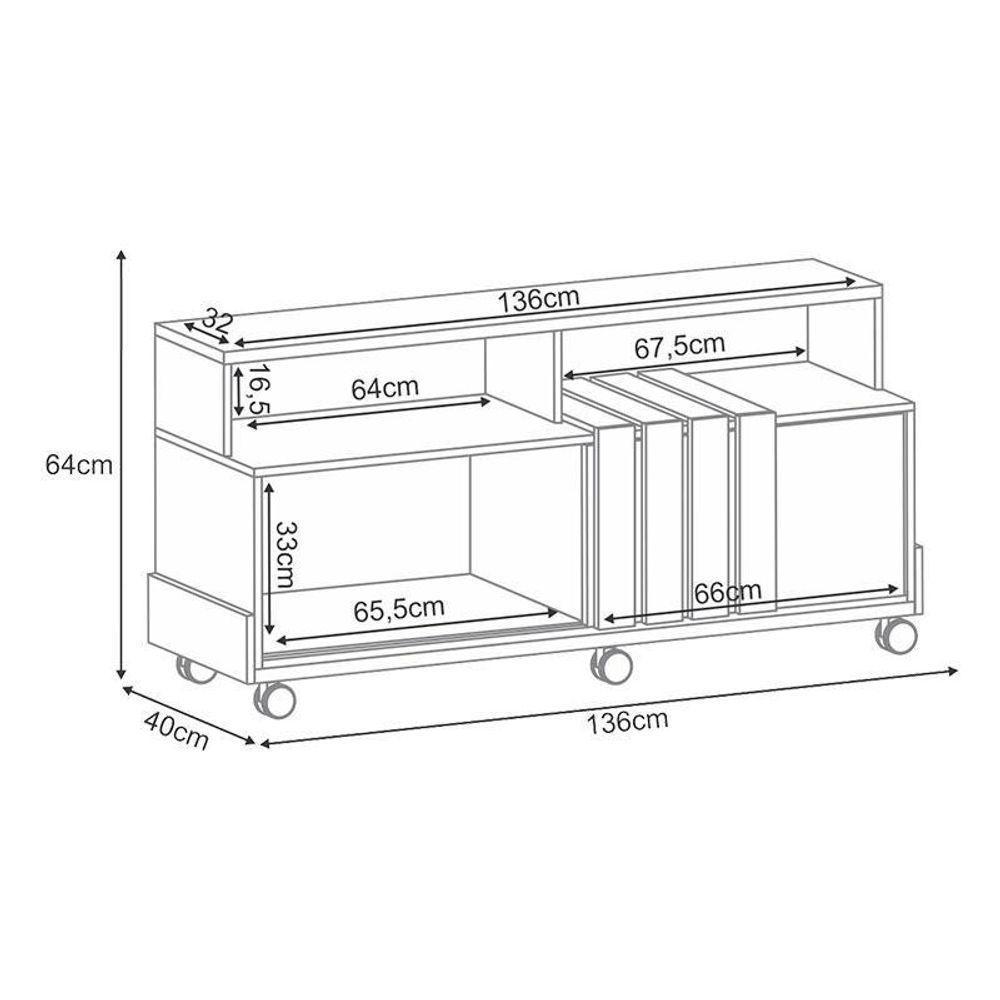 Rack Bancada Graci 1.3 Com Mesa De Centro Sky Castanho Off White – Hb Móveis - 3