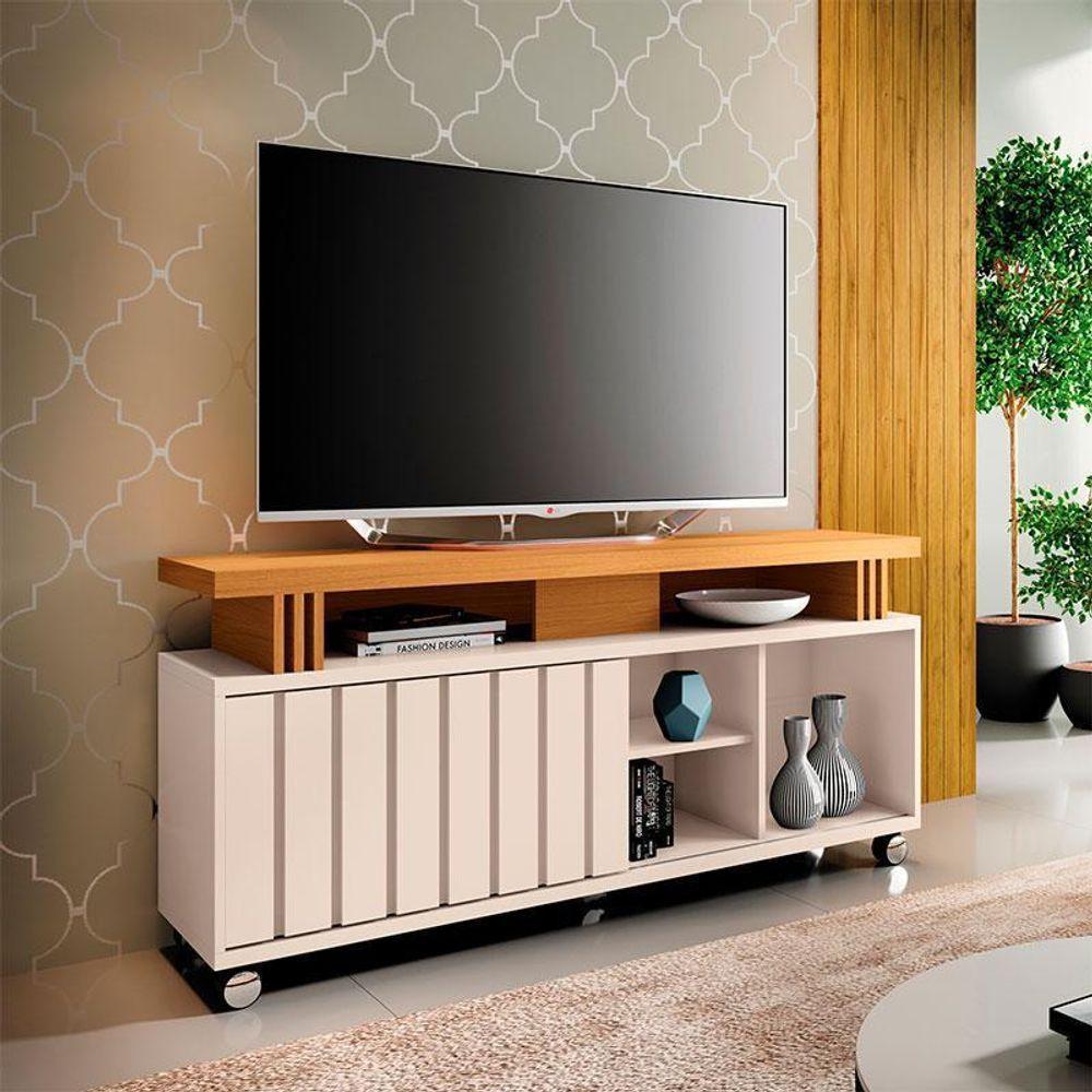 Rack Bancada Para Sala Rivera 1.3 Off White Cinamomo – Hb Móveis - 6