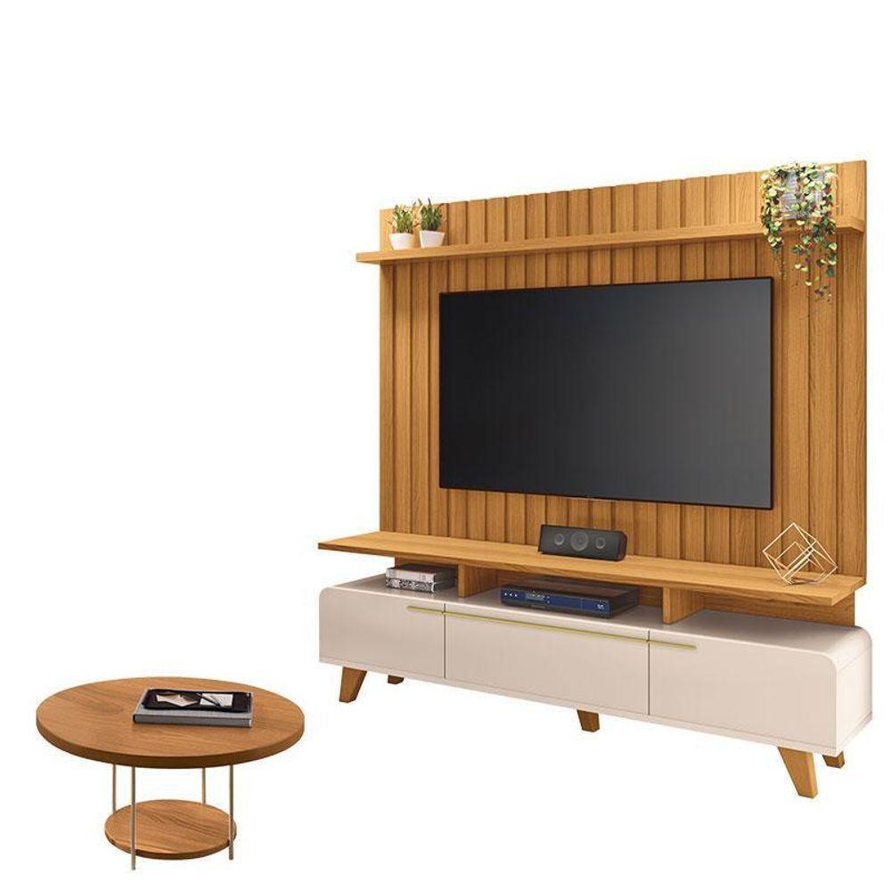 Rack Bancada Essenza E Painel Link 2.0 Com Mesa De Centro Sky Off White Cinamomo – Hb Móveis - 1