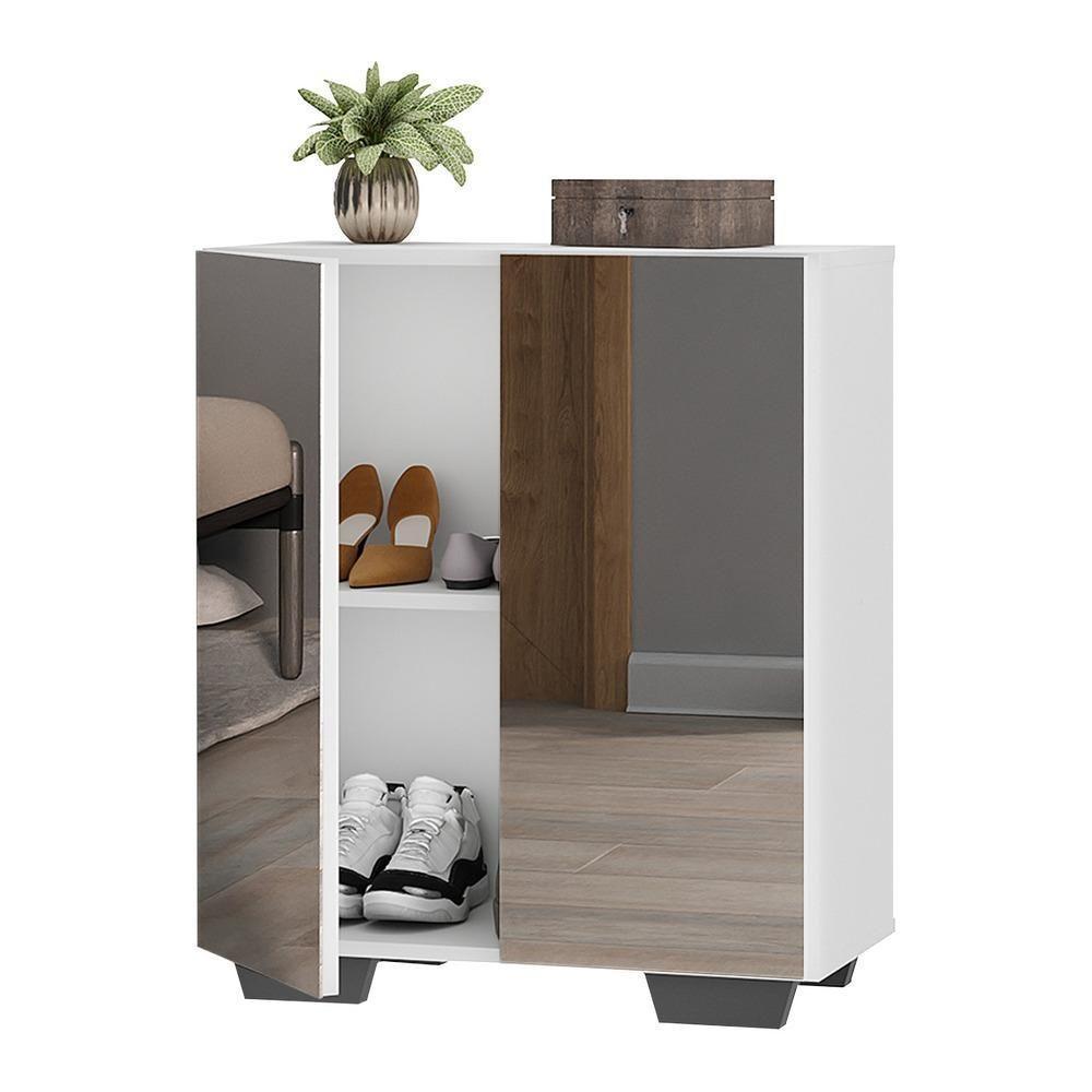 Sapateira 2 Portas Com Espelho Nina Multimóveis V6013 Branca/Preta Branco/Preto - 1