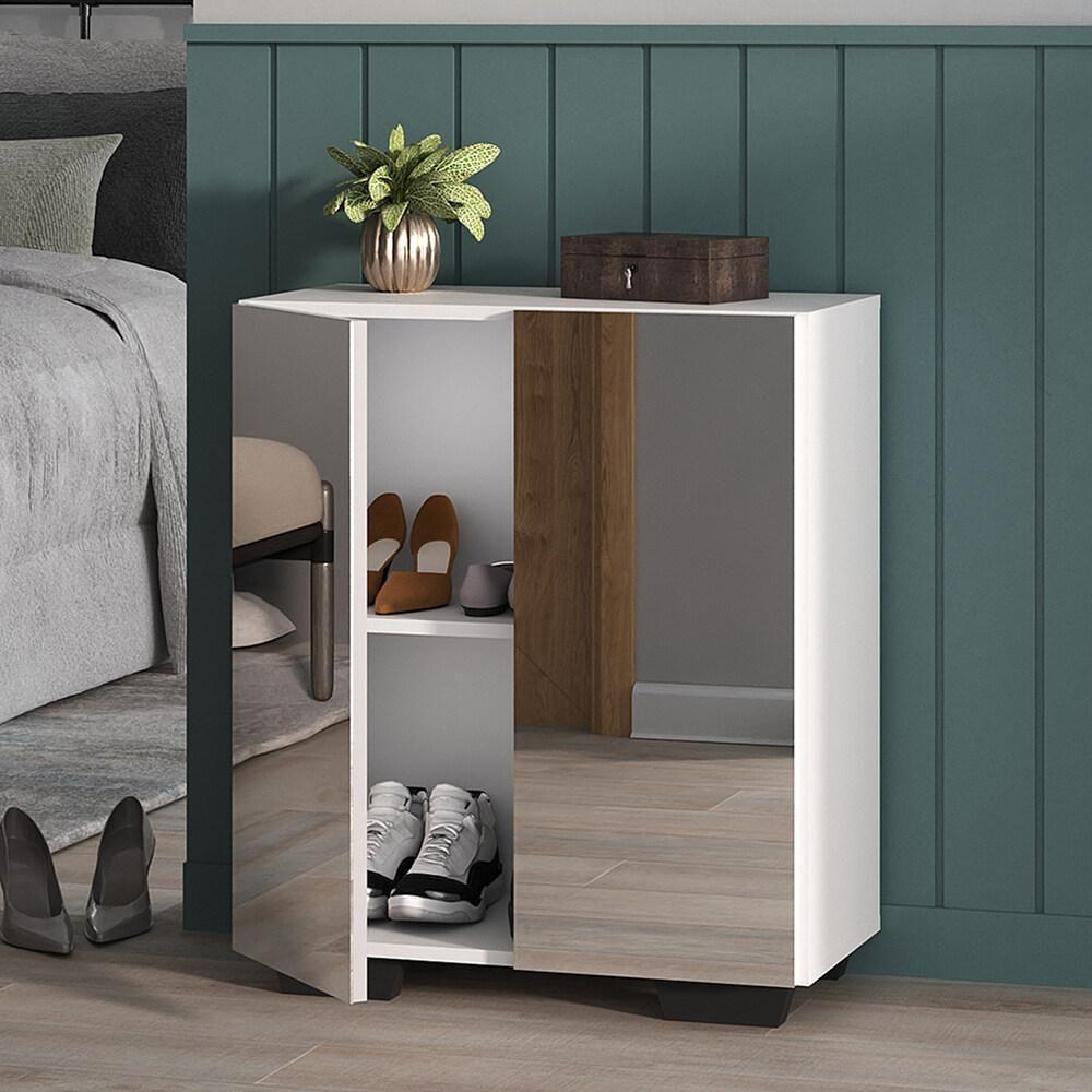 Sapateira 2 Portas Com Espelho Nina Multimóveis V6013 Branca/Preta Branco/Preto - 6