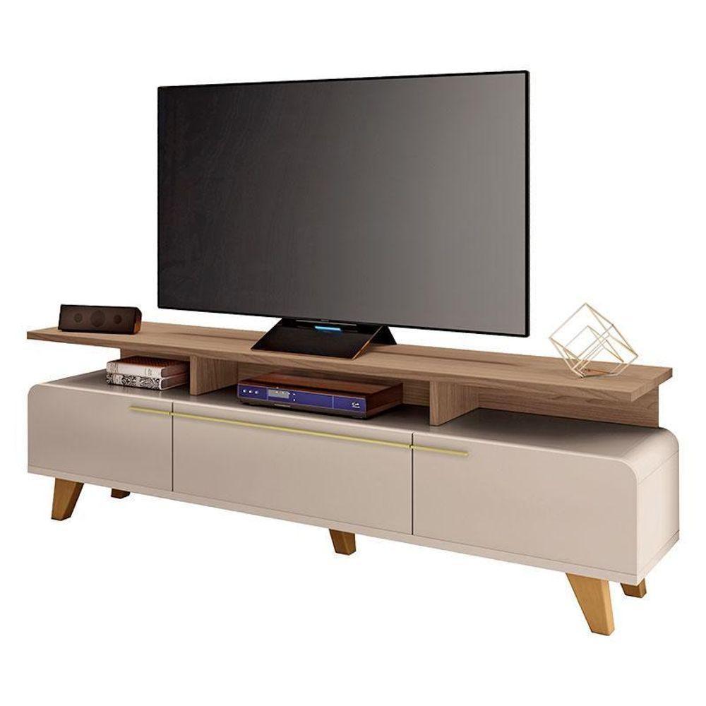 Rack Bancada Essenza E Painel Link 2.0 Com Mesa De Centro Cadenza Off White Castanho – Hb Móveis - 3